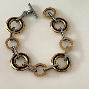 Rebecca St. Barth Reversible Ivory Black Enamel Two Tone Link Toggle Bracelet 8"